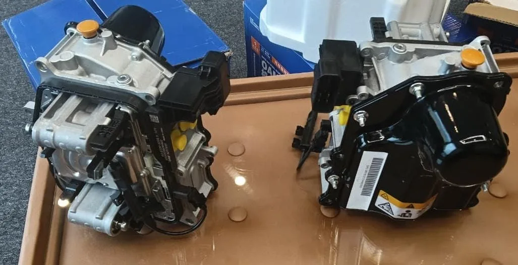 Two mechatronic assemblies displayed side by side